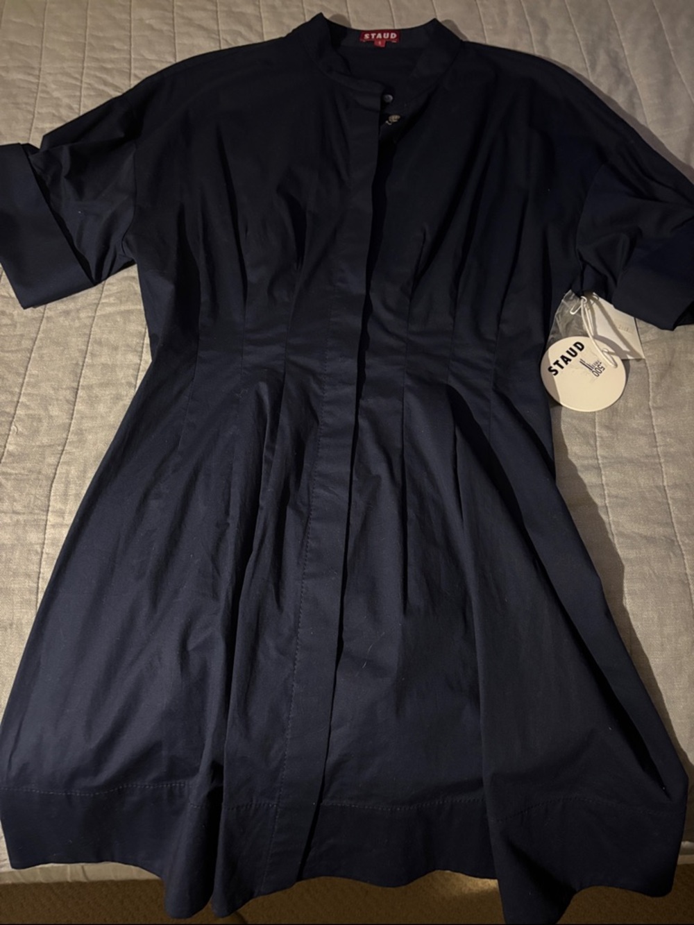 STAUD Navy Short-Sleeve Shirt Mini Dress with Flare Skirt - Picture 5 of 6